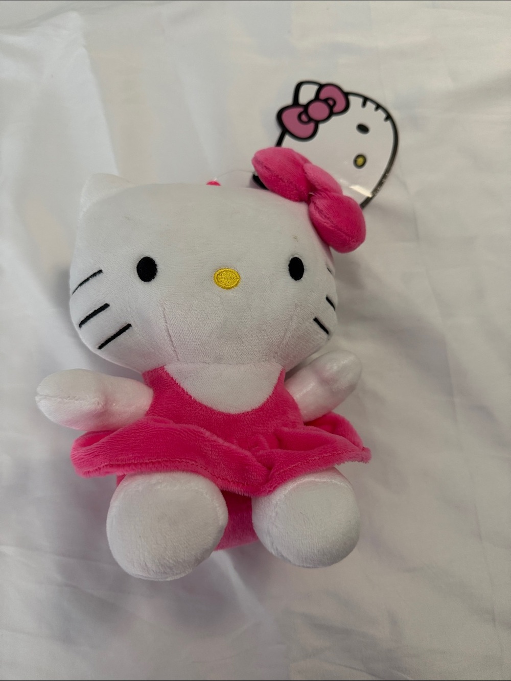 Sanrio Hello Kitty White Plush Doll with Hot Pink Dress and Bow 6.5 inches